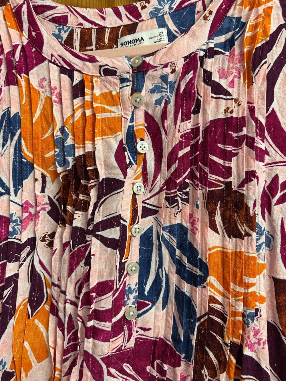 Sonoma 2X Tropical Print Sleeveless Dress Rayon Linen Blend Pockets Plus Size - Picture 15 of 15